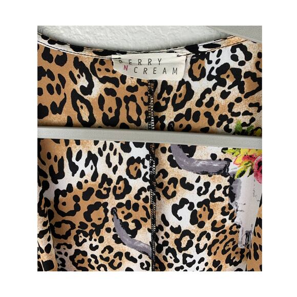 Berry N Cream Leopard Longhorn Duster Kimono Women's Size Small Animal Print - Picture 4 of 7